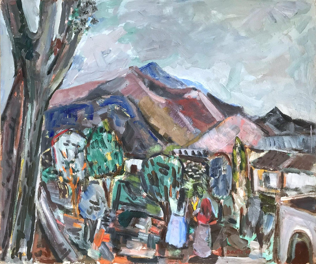 Guatemalan Latin American Oil Painting Modernist Porch Scene