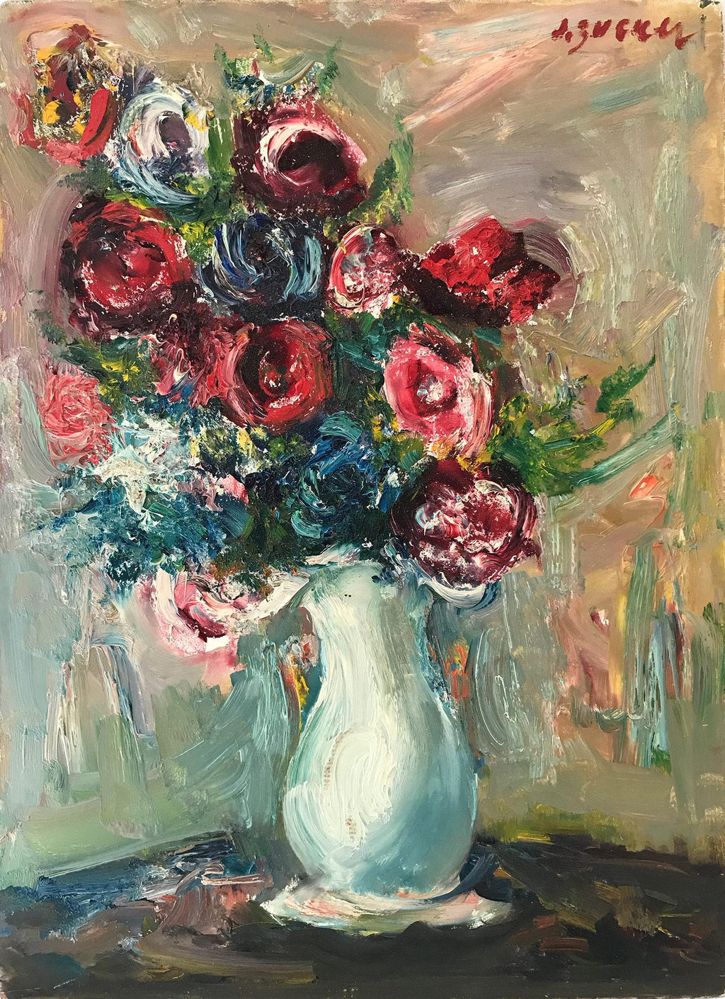 Large Bold Modernist Floral Bouquet Impasto Oil Painting Flowers Samuel Rothbort
