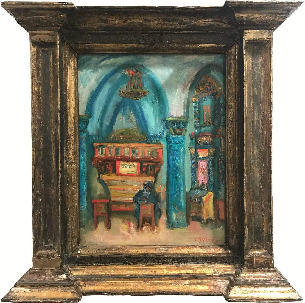 Polish French Fauvist Judaica Oil Painting Rabbi in Synagogue Frederick Serger