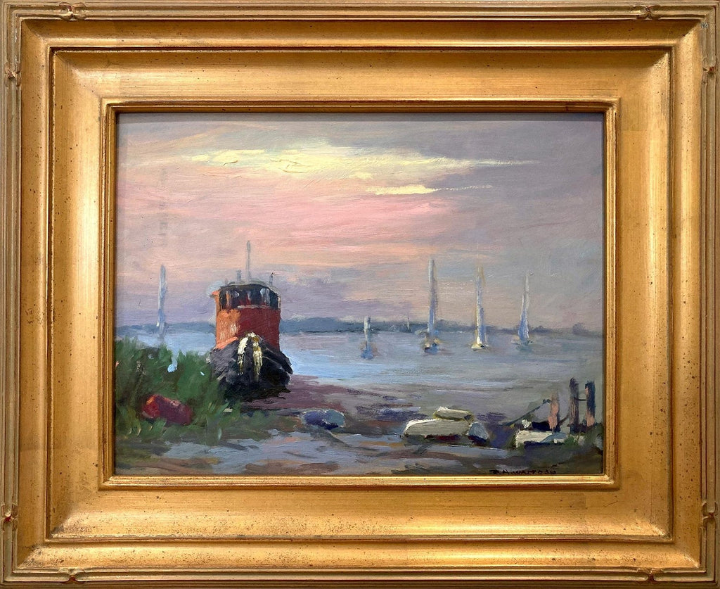 Marinescape with Boat Long Island NYC Oil Painting