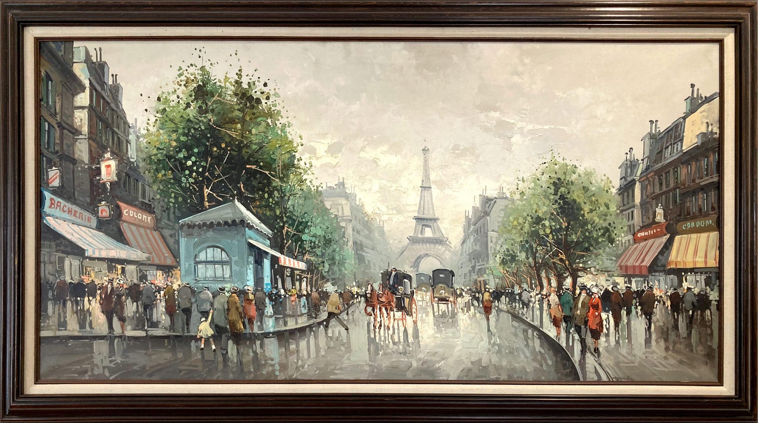 French Impressionist Oil Painting Elisee Maclet Paris Montmartre Street Scene
