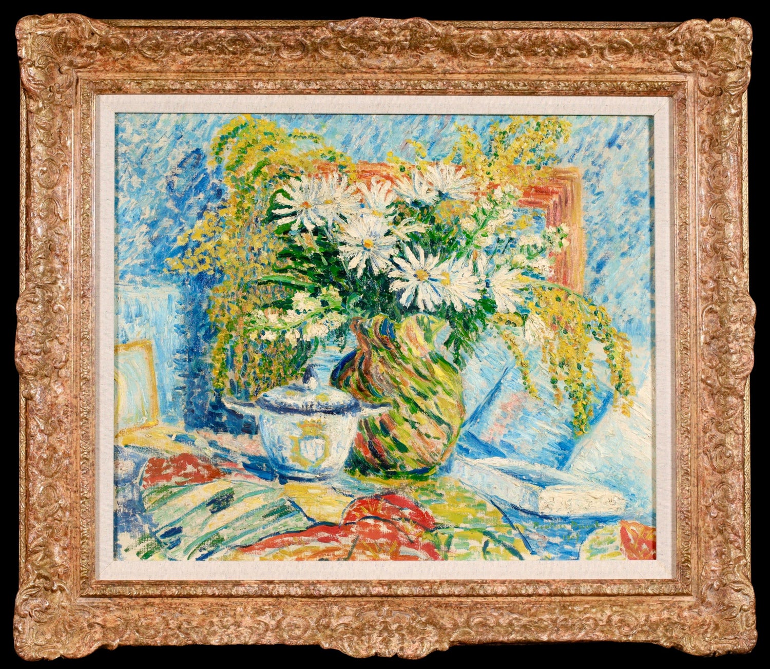 BOUQUET Modernist Flowers in a Vase, Impasto Oil Painting