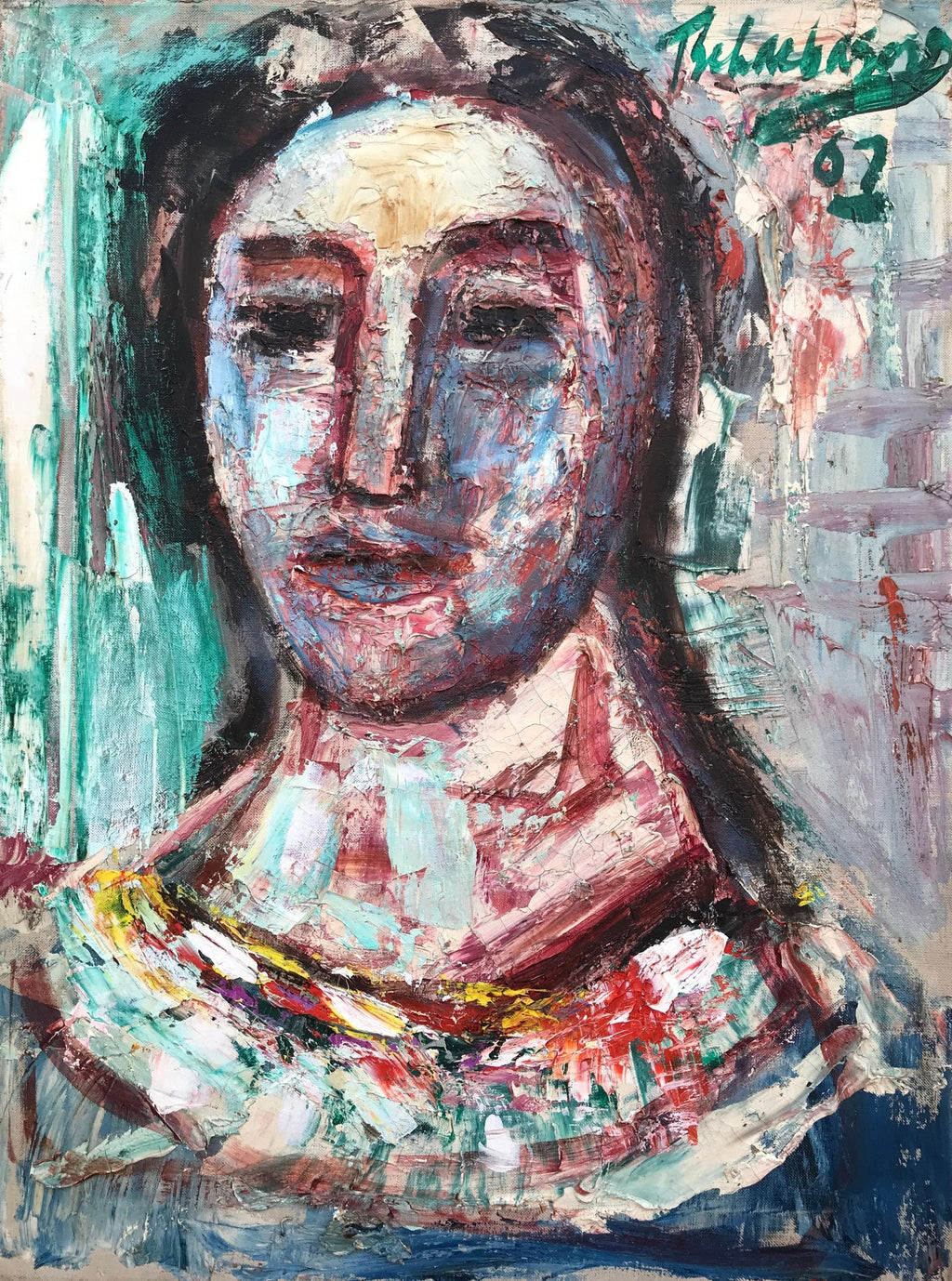 Rare Jewish Yemenite Woman Oil Painting Israeli Girl Judaica Itamar Siani