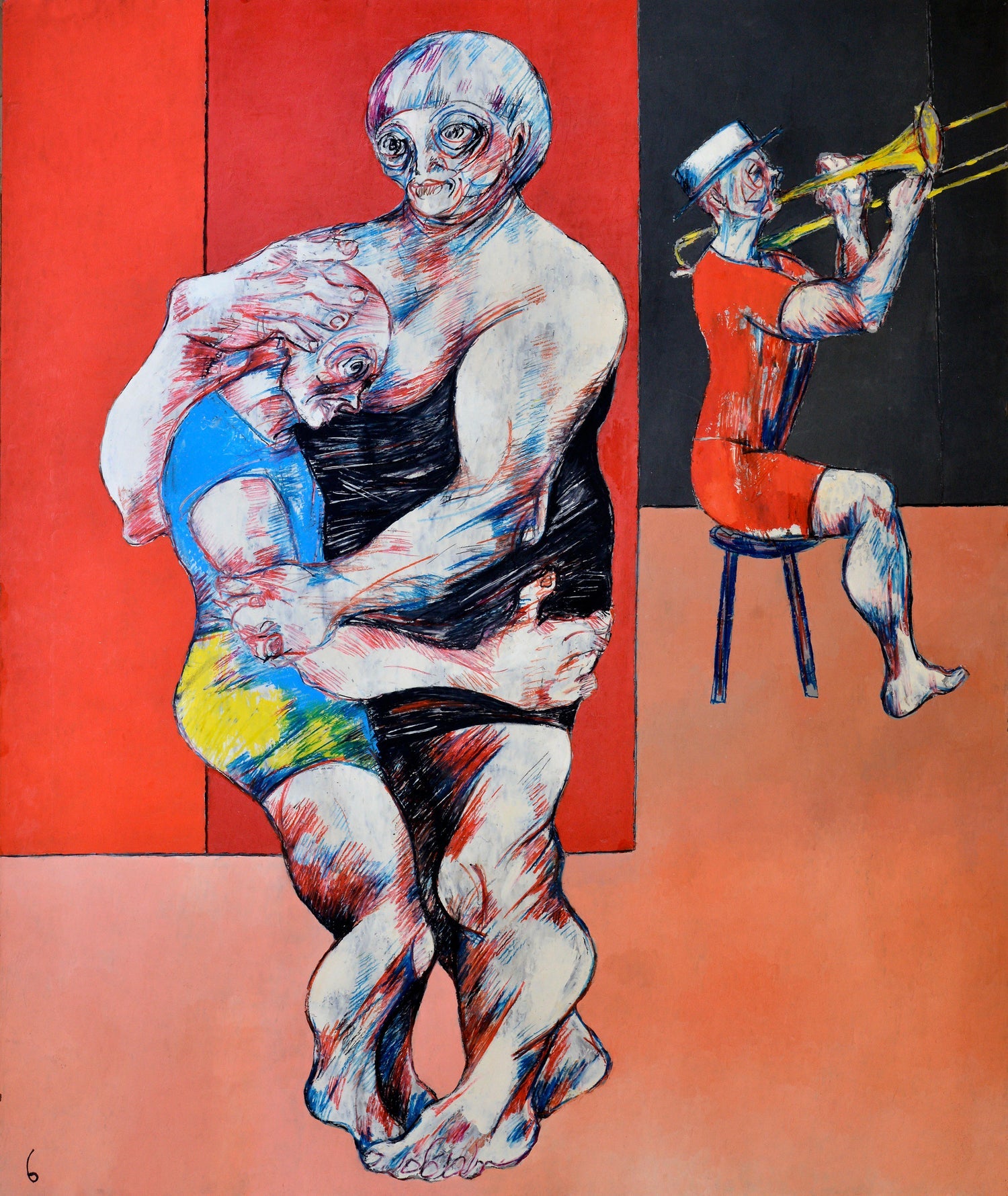 Modernist Orchestra Musical Gouache Painting Boston Expressionist