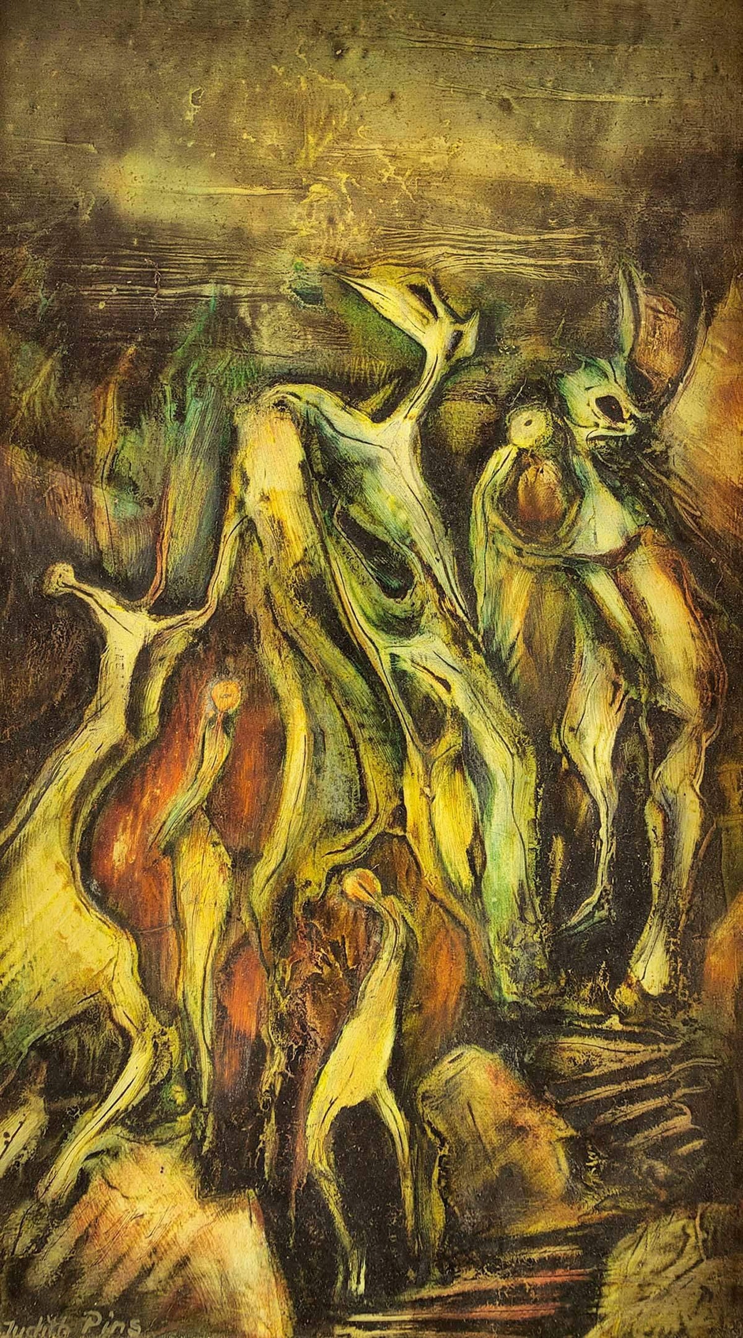 Abstract Expressionist "Fire Dance" Oil Painting Israeli Artist