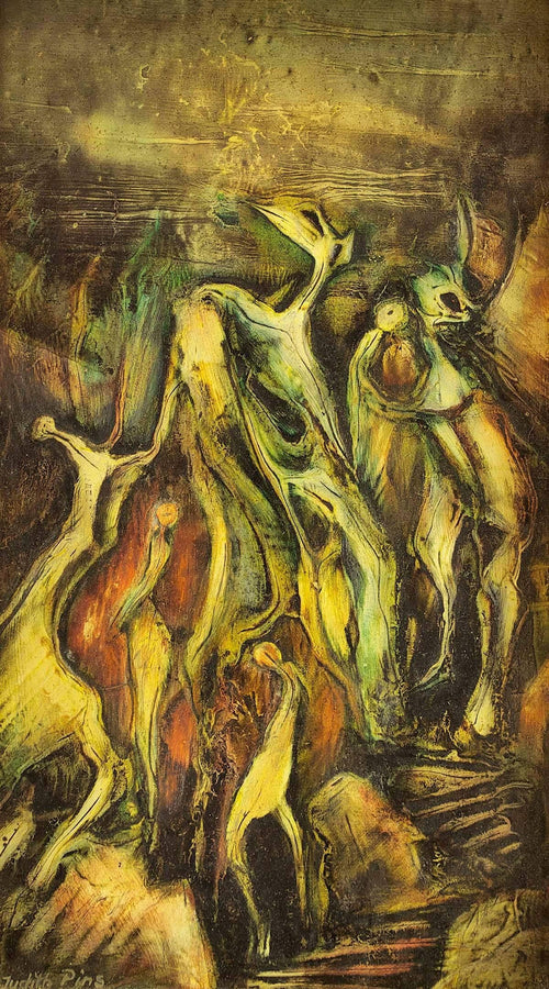 Abstract Expressionist "Fire Dance" Oil Painting Israeli Artist