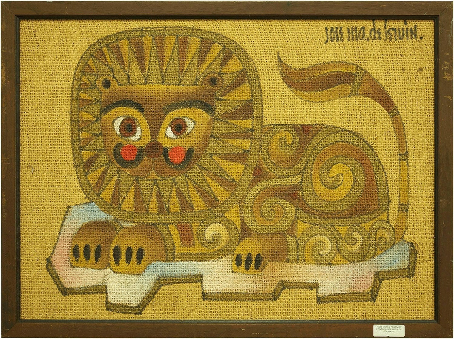 Wool Felt Applique Israeli Folk Art Lion Signed Tapestry Kopel Gurwin Bezalel