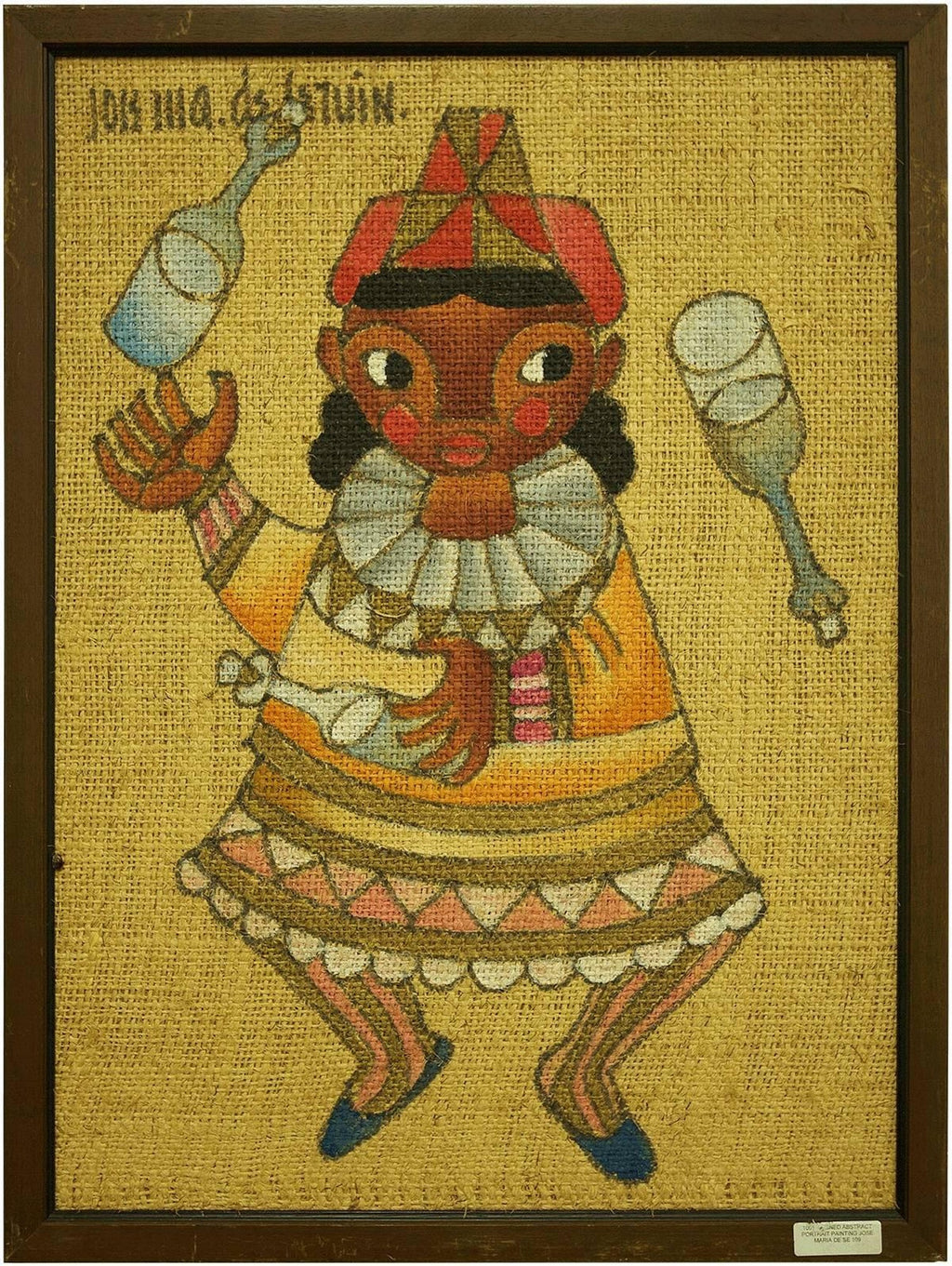 Folk Art Mexican Girl "Emborrachate" Oil Painting on Burlap