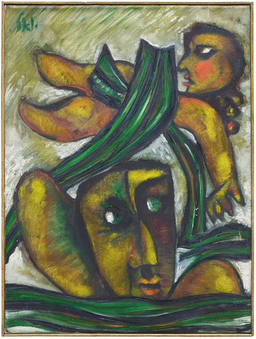 Romanian Israeli Modernist Oil Painting Expressionist Figures Mothers and Babies