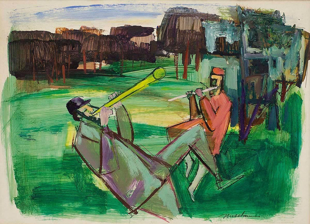 THREE MUSICIANS Large Oil Painting French Israeli Modernist Artist Nissan Engel