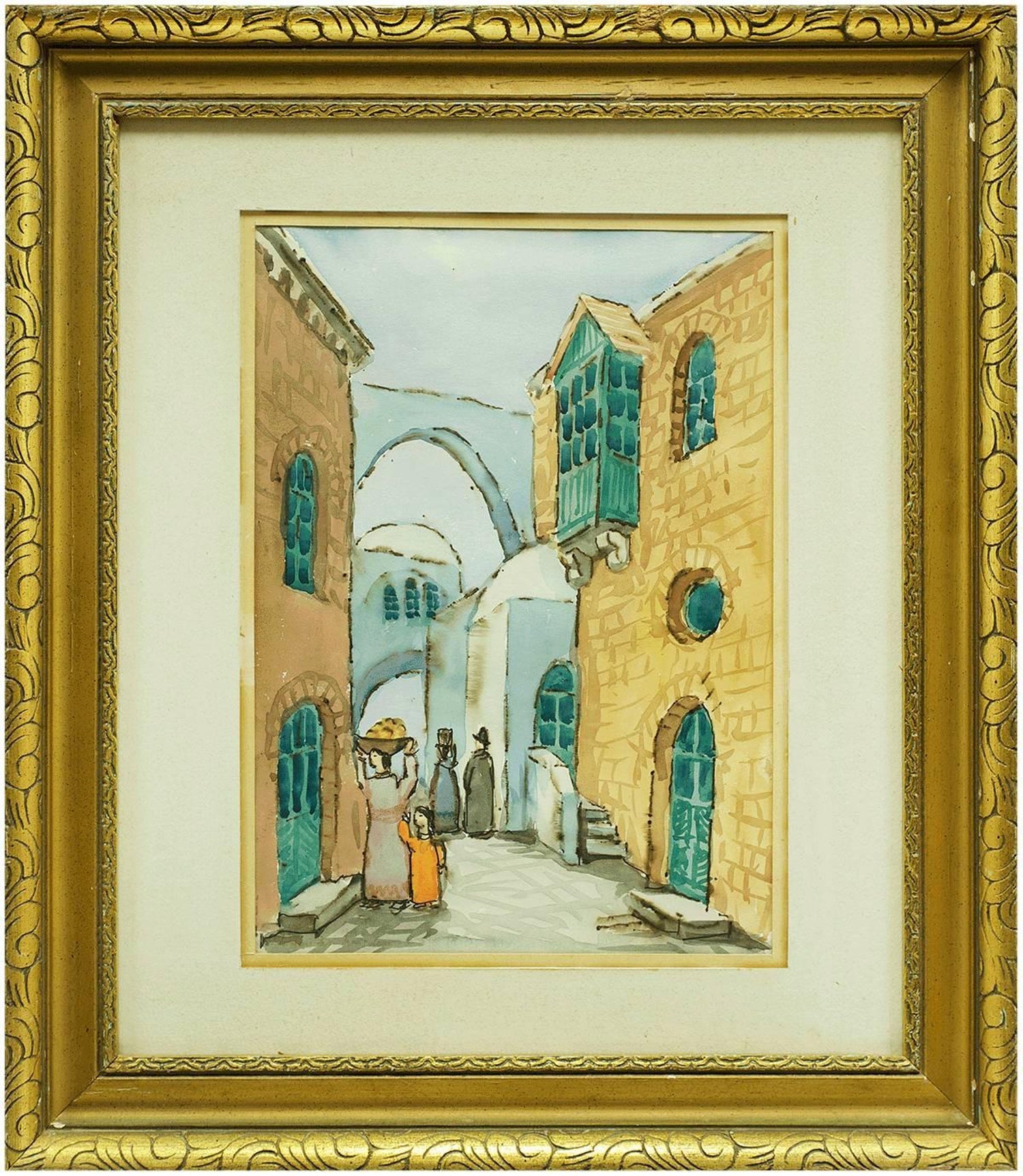 Hebron, 1967 Israeli Judaica Mixed Media Print Watercolor Painting
