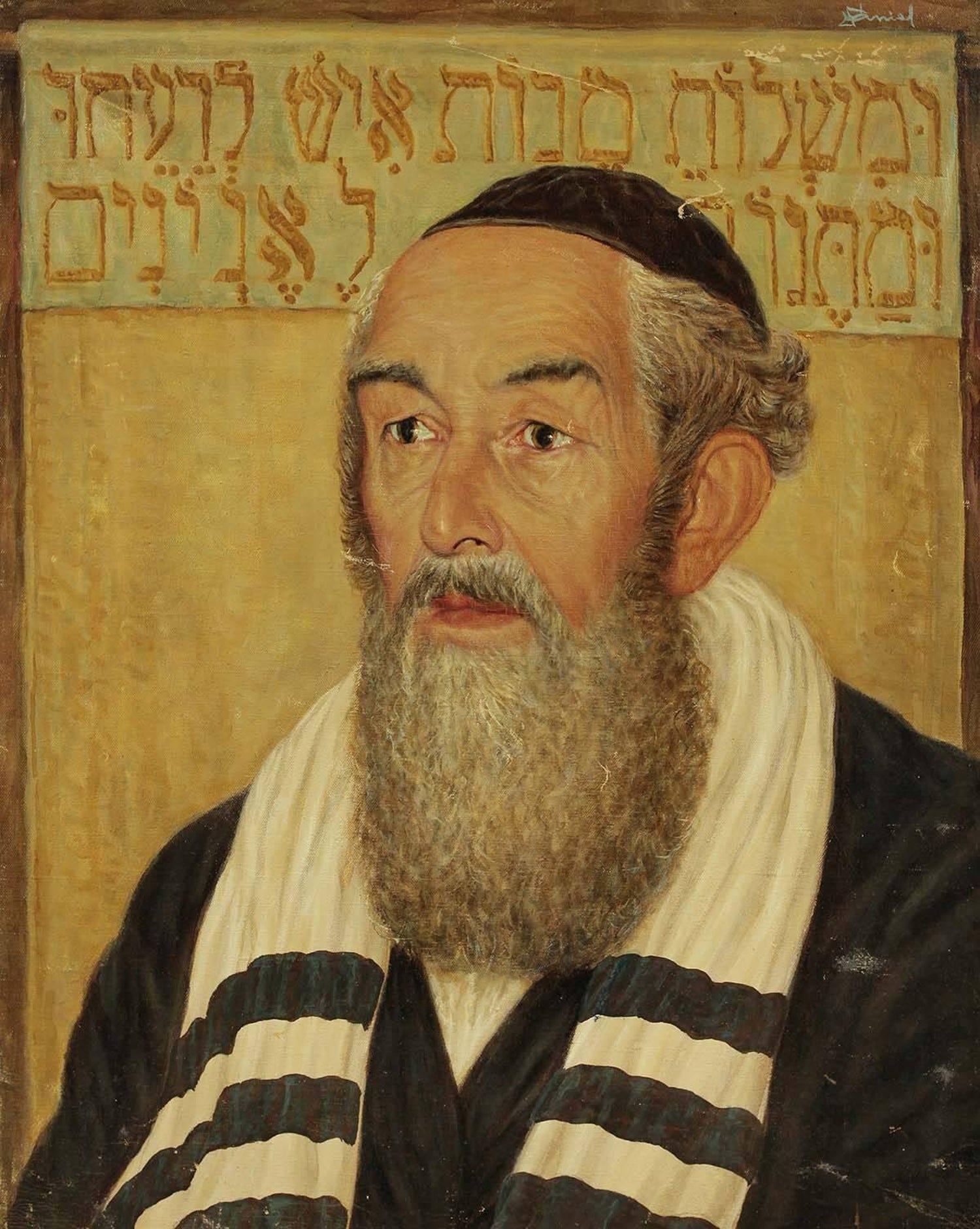 Hungarian Rabbi Judaica Oil Painting Hasidic Rabbi with Shtreimel