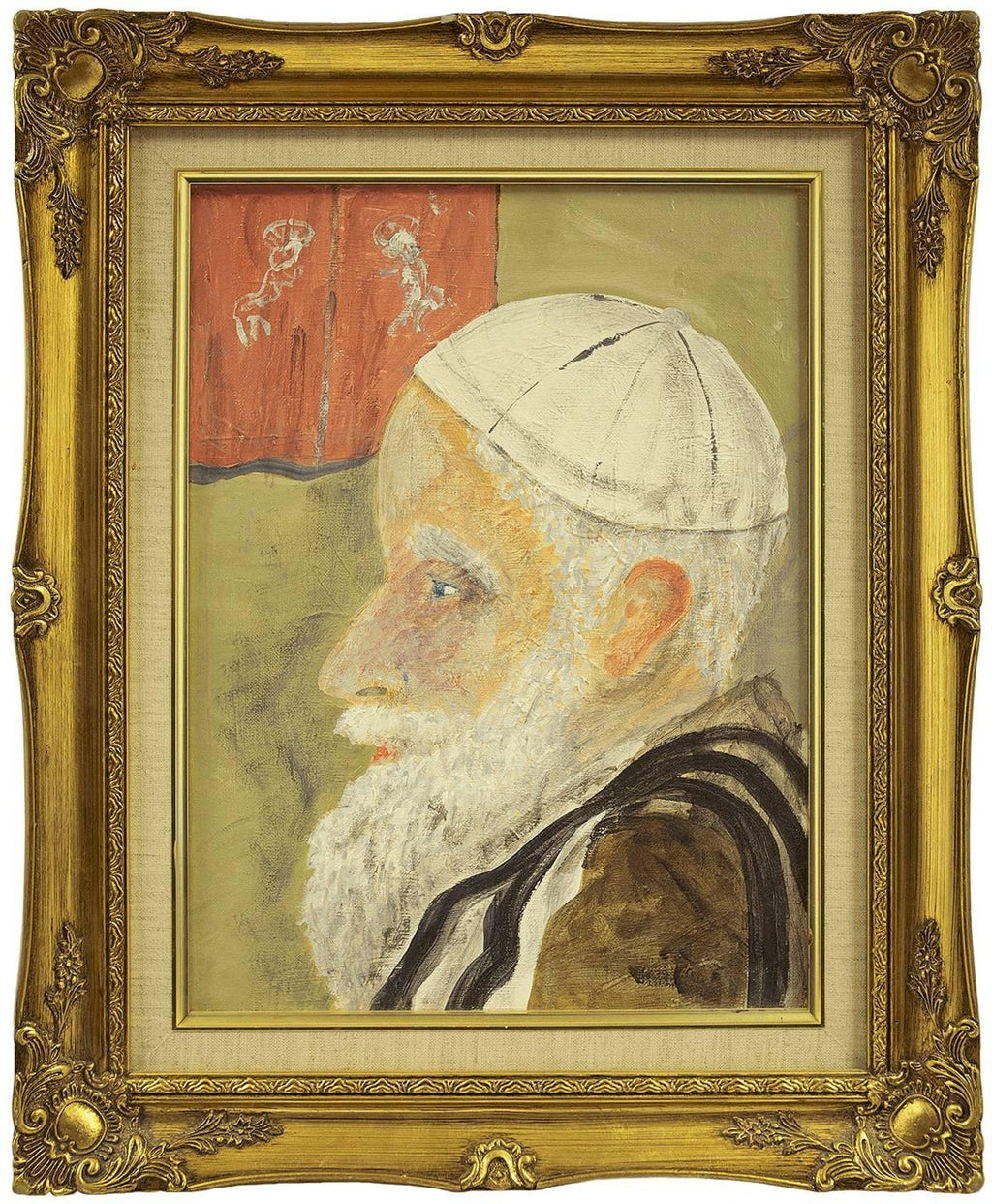 Judaica Meditative Rabbi at Prayer in Nature, Large Landscape Oil Painting