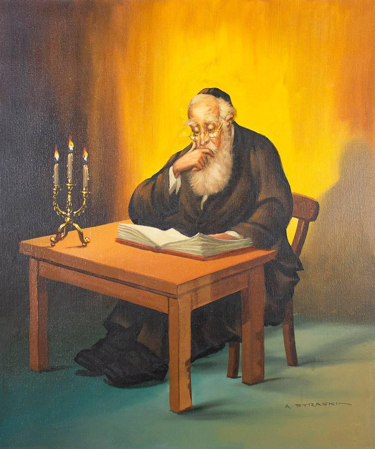 Judaica "The Rebbe'" European Hasidic Rabbi Oil Painting