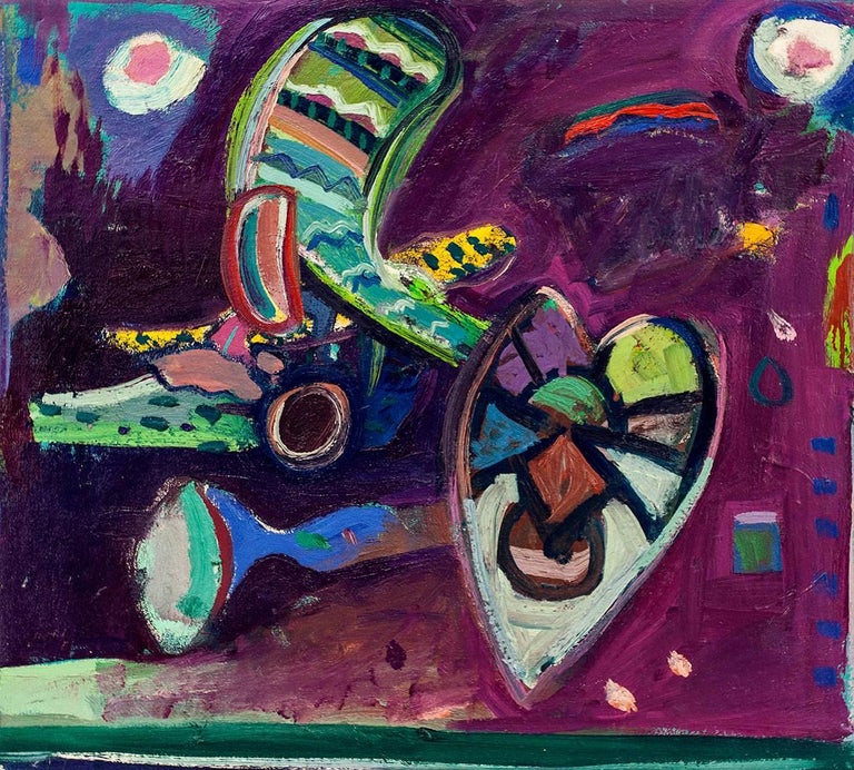 Abstract Composition with Heart Jay Milder Rhino Horn Oil Painting