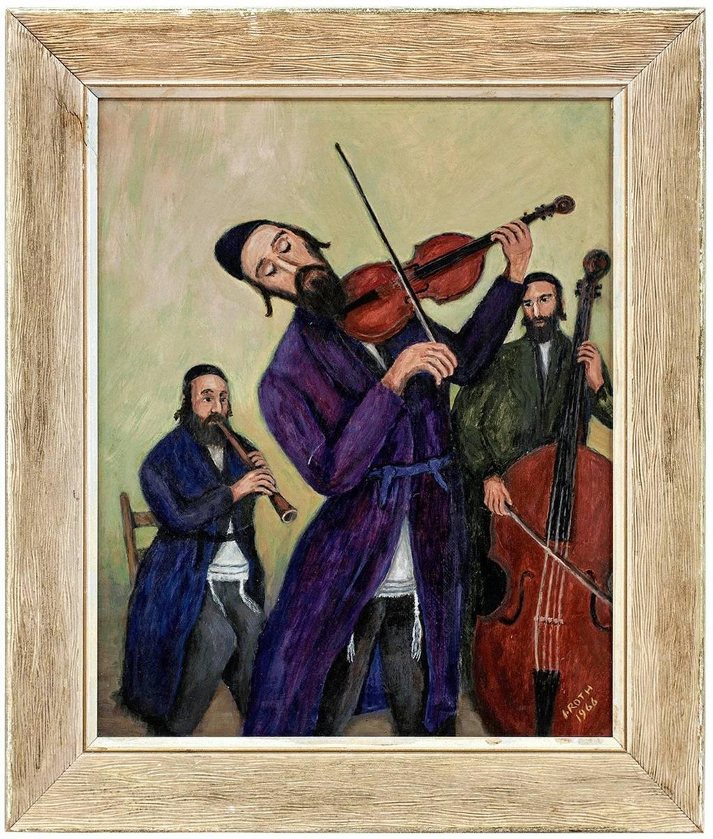 Dance of the In laws Wedding Scene Judaica Shtetl Oil Painting WPA Jewish Artist