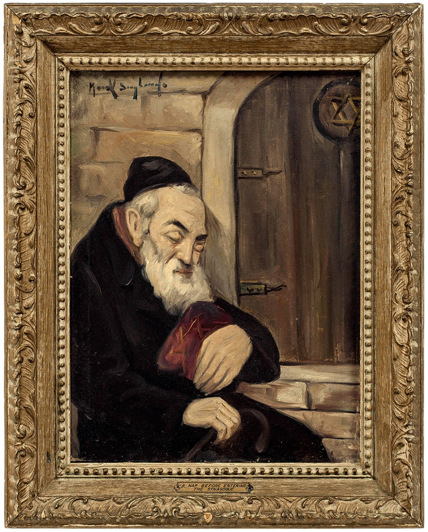 Polish French Fauvist Judaica Oil Painting Rabbi in Synagogue Frederick Serger