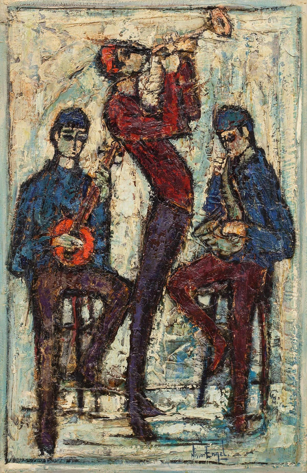 Mod French Oil Painting Semi Abstract Colorful Composition Israeli Nissan Engel