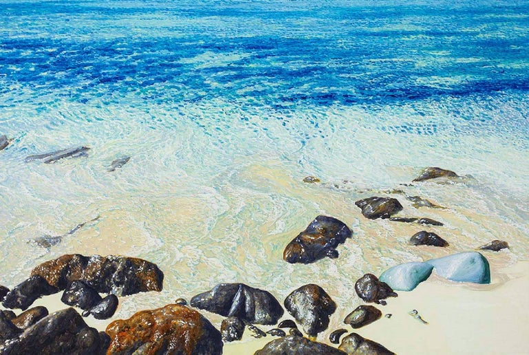 ST BARTH Hyper Realist Beach Scene Rocks and Waves Fabio Aguzzi Oil Painting