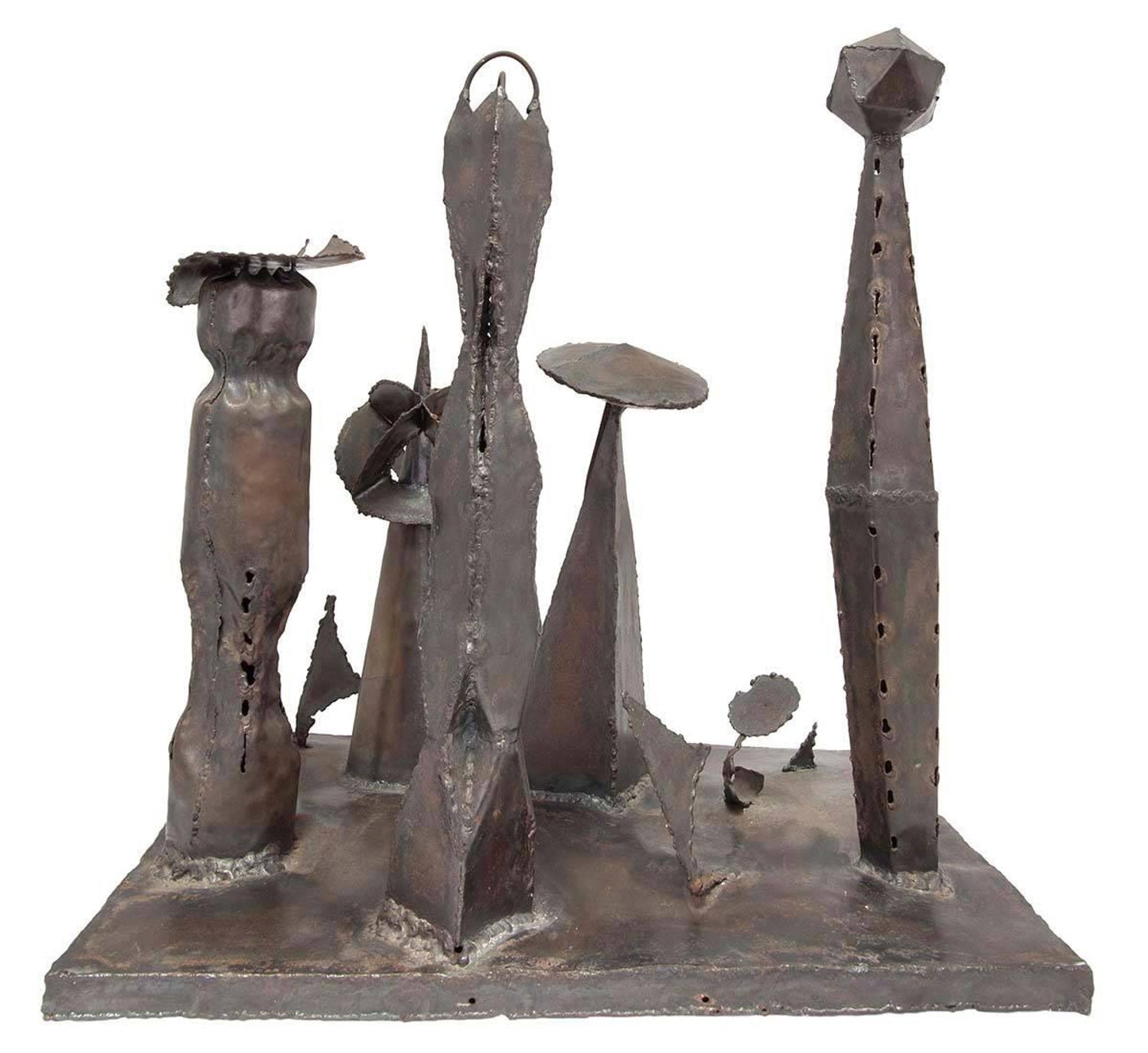 Brutalist Modern Abstract Bronze Sculpture Metropolis Manner of Louise Nevelson