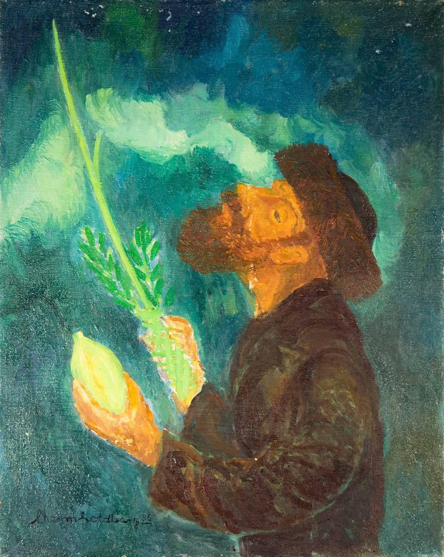 Romanian Israeli Judaica Oil Painting Blowing Shofar Western Wall Jerusalem
