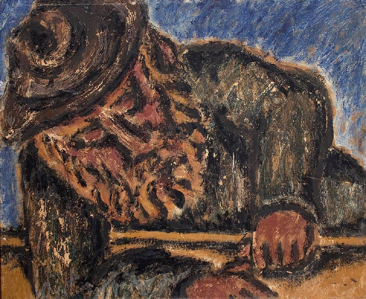 The Prophet, Modernist Judaica Oil Painting Biblical Jewish Rabbi at Prayer
