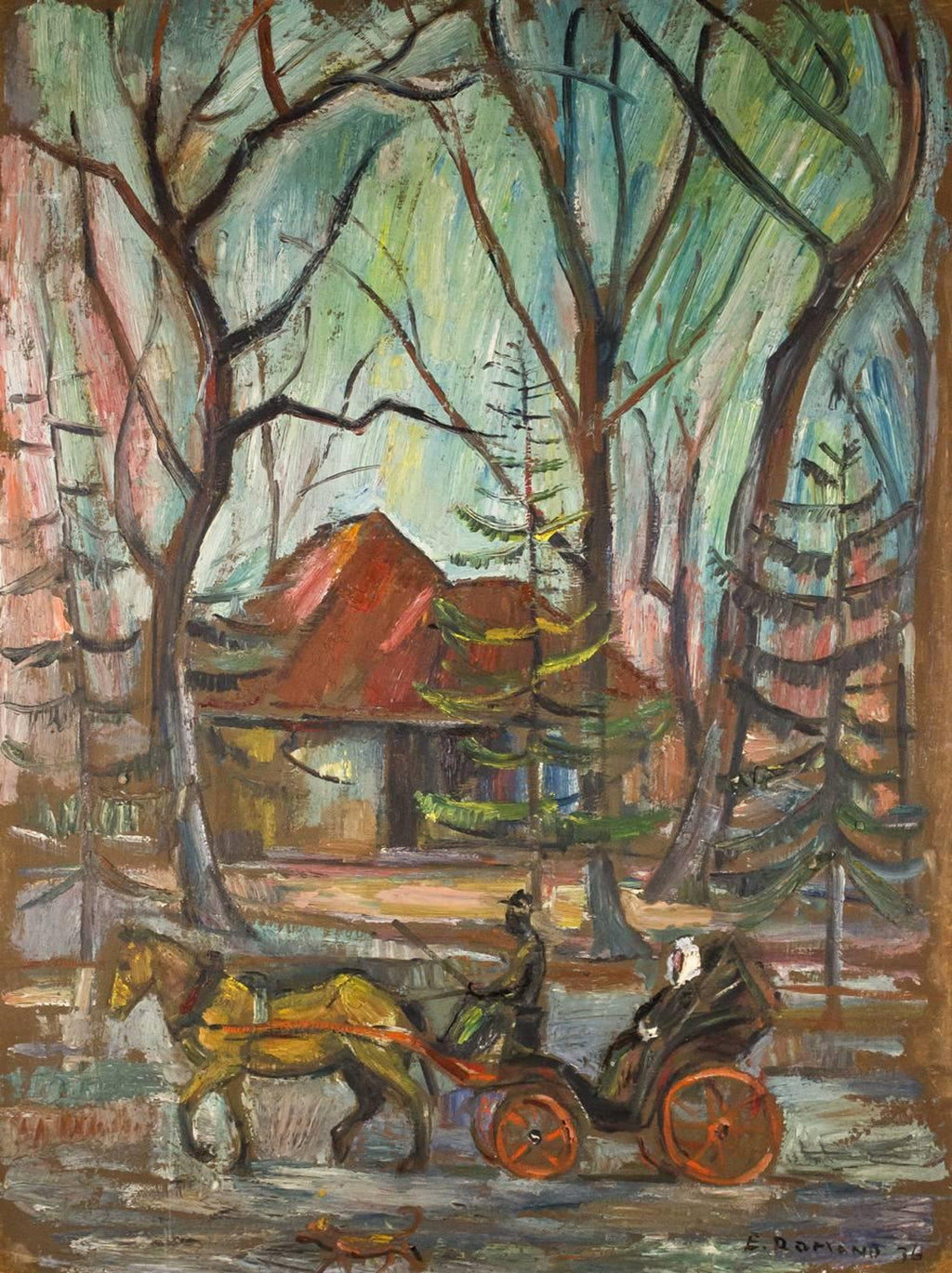 American Modernist Seymour Remenick Oil Painting Men with Pigeons Philadelphia