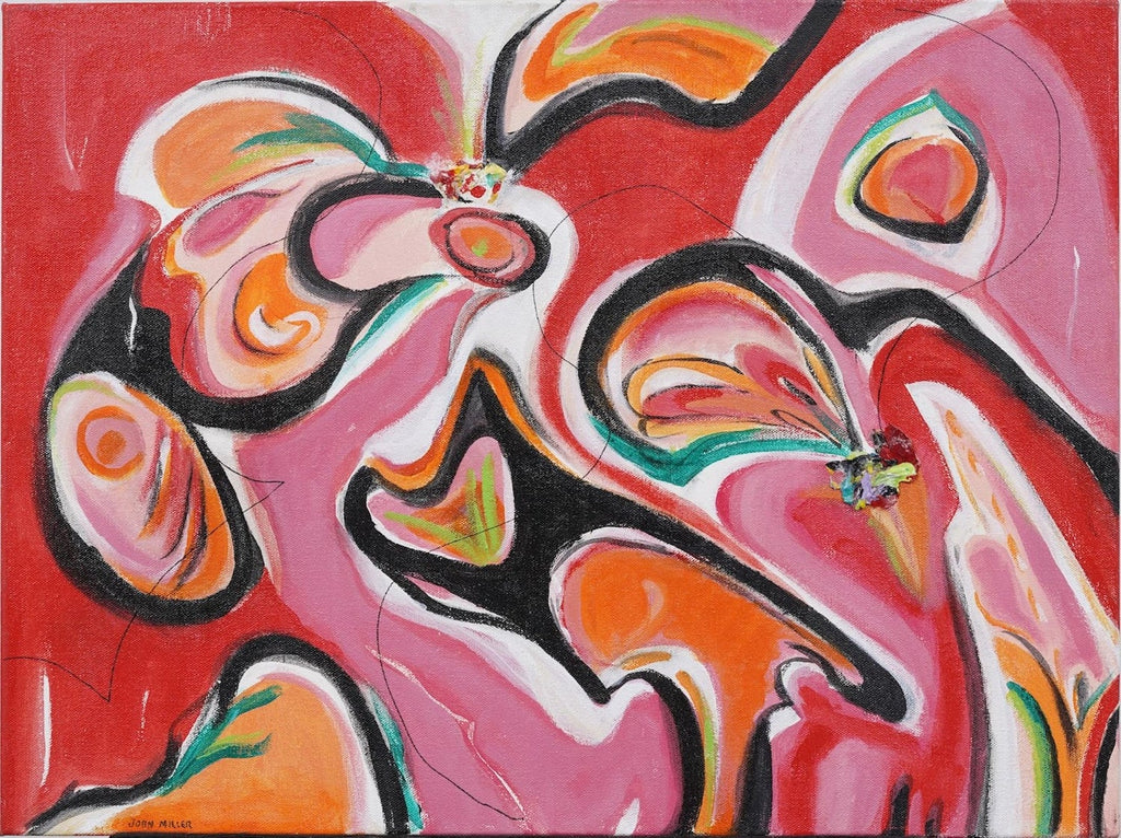 1963 French Japanese Art Brut Abstract Oil Painting Akira Kito Diable et Rouge