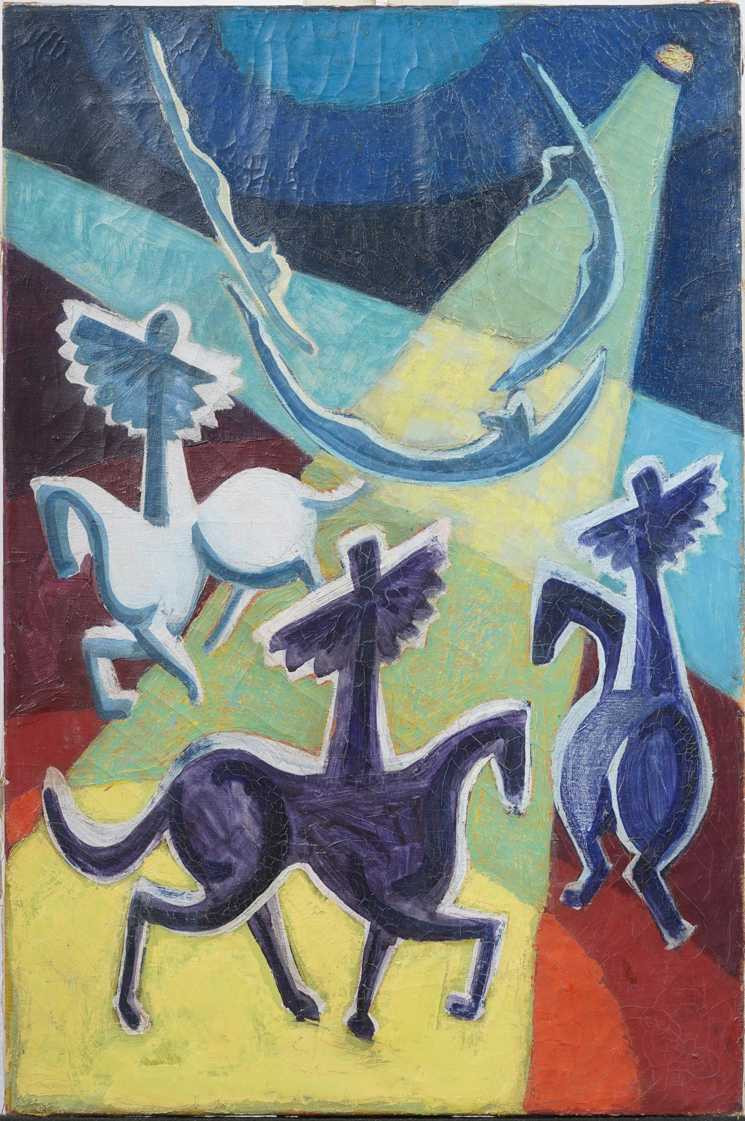 Malcah Zeldis Folk Art Gouache Painting Outsider Artist Circus Fire Eater, Tiger