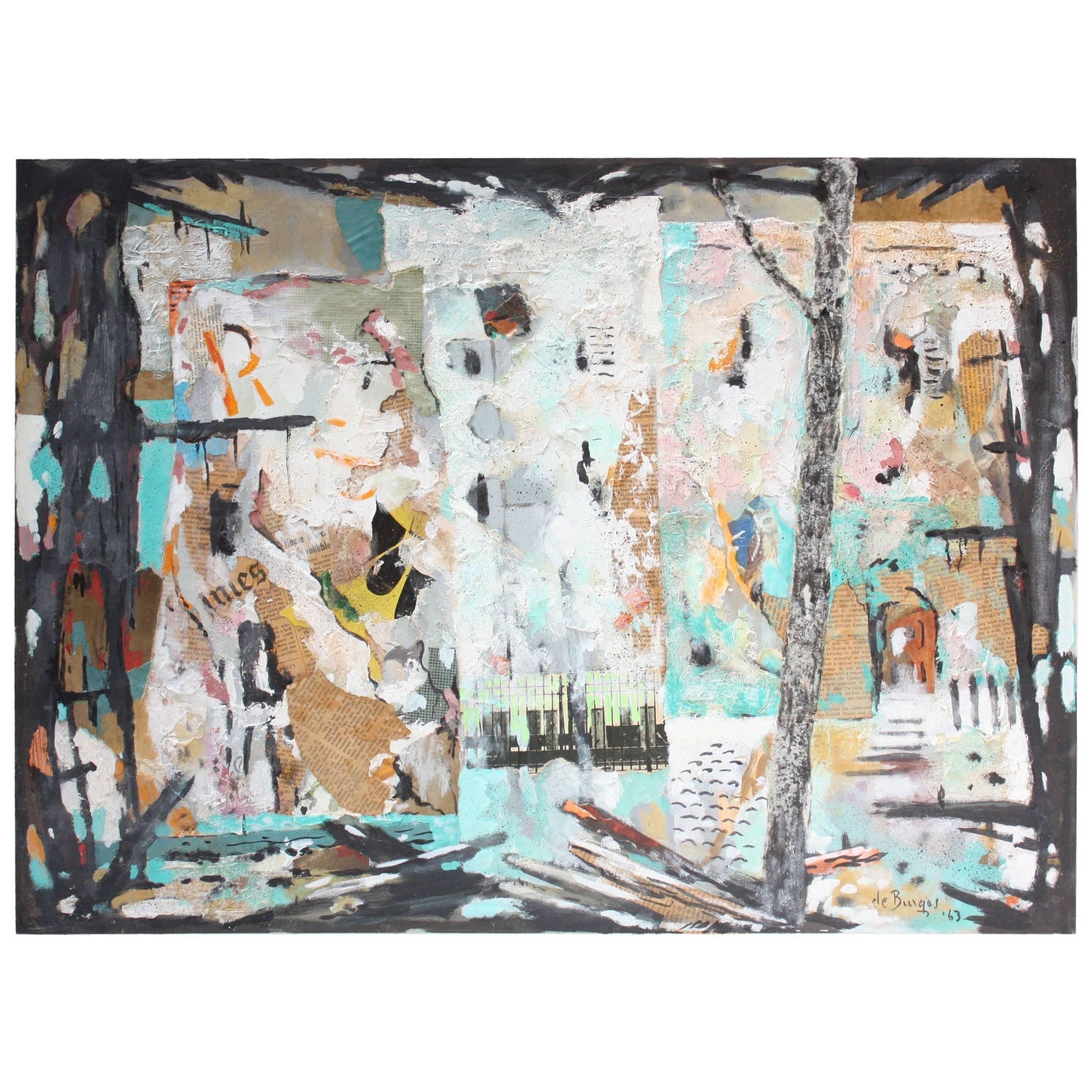 Large Mike Falcon Torn Paper Collage Painting Assemblage Pop Art Decollage