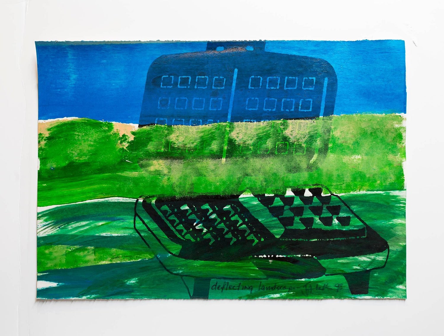 Iain Baxter& "Reaching Landscape" Conceptual Monoprint Painting