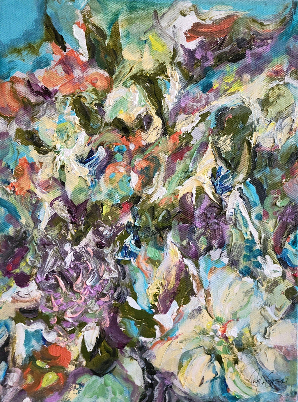 Vibrant Acrylic on Canvas Surrealist Erotic Flowers Painting Christine McGinnis