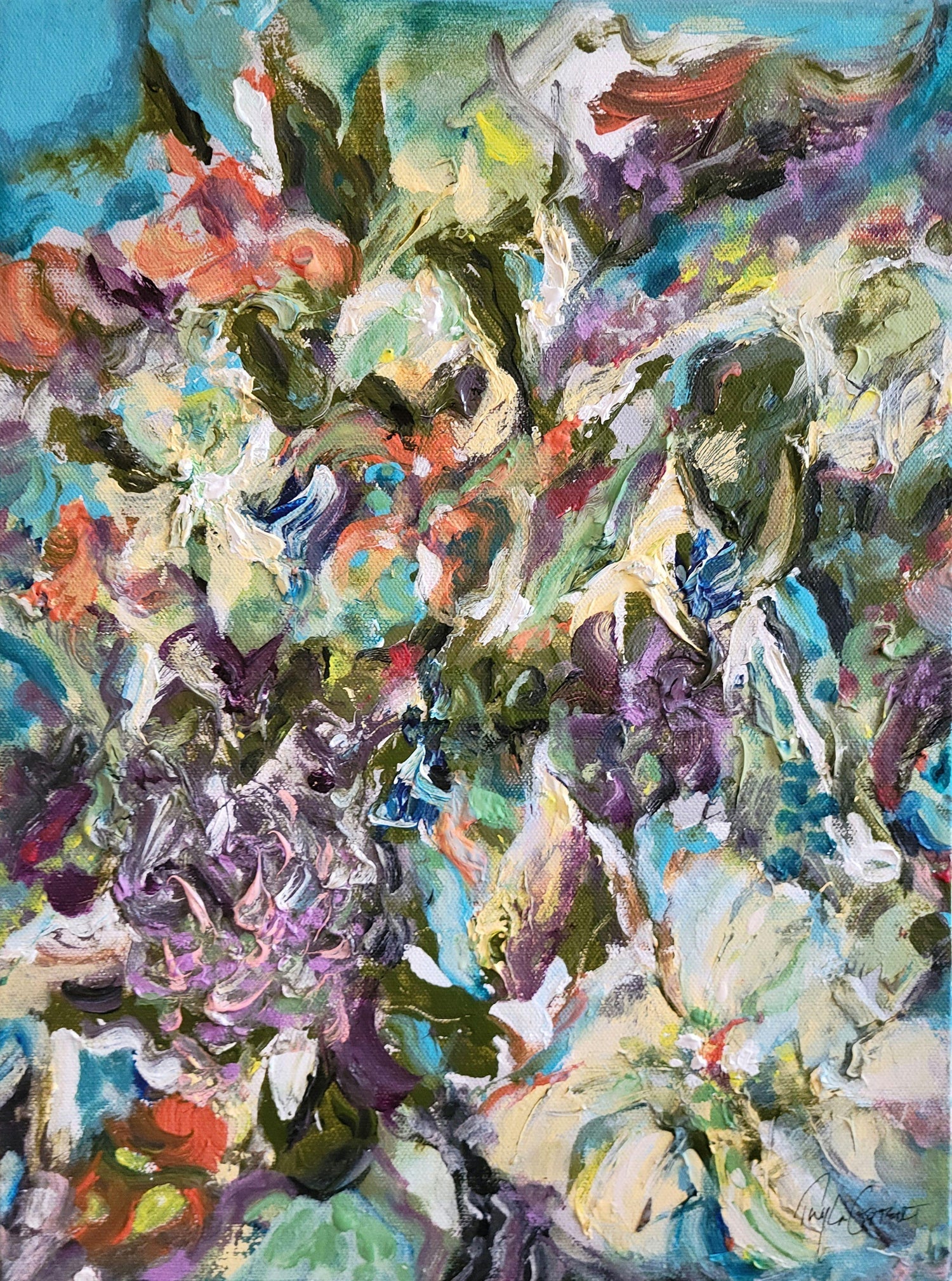 Vibrant Acrylic on Canvas Surrealist Erotic Flowers Painting Christine McGinnis