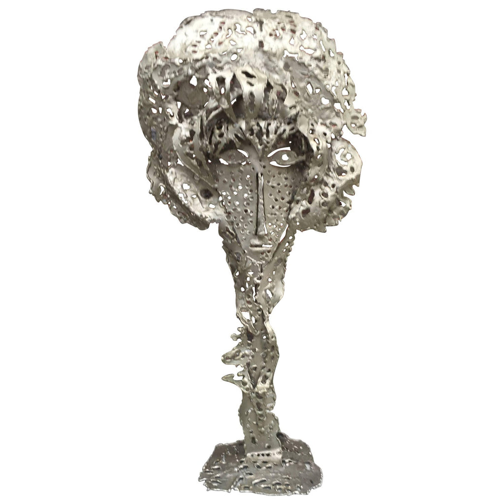 French Brutalist Silvered Cast Bronze Sculpture Lamp Pierre Casenove Fondica Art