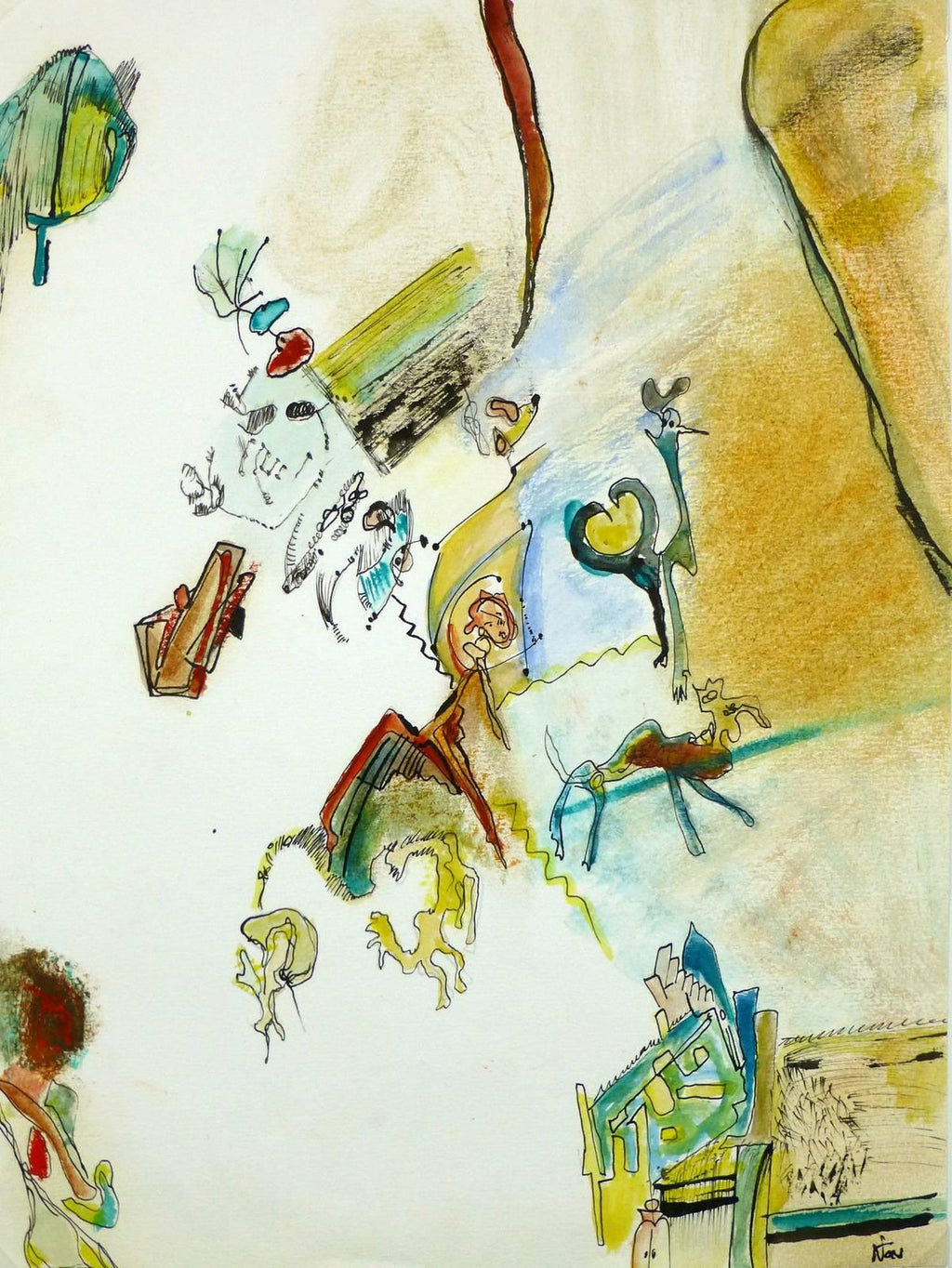 German Neo Expressionist Color Pencil Drawing Erwin Pfrang