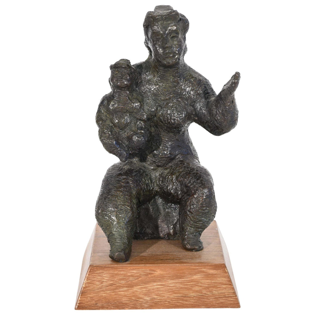 Chaim Gross Mid Century Mod Bronze Sculpture Mother and Baby Playing WPA Artist