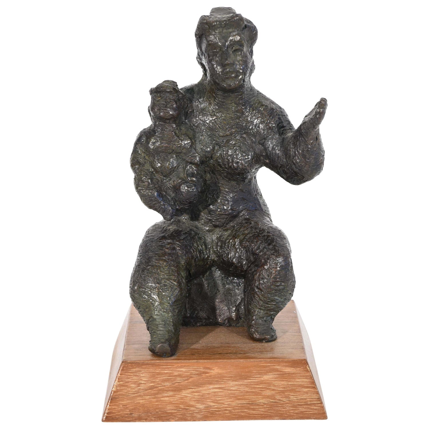 Chaim Gross Mid Century Mod Bronze Sculpture Mother and Baby Playing WPA Artist
