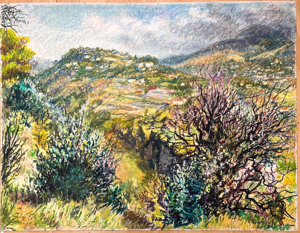 Large Pastel Landscape Purple Mountains Landscape American Modernist Painting
