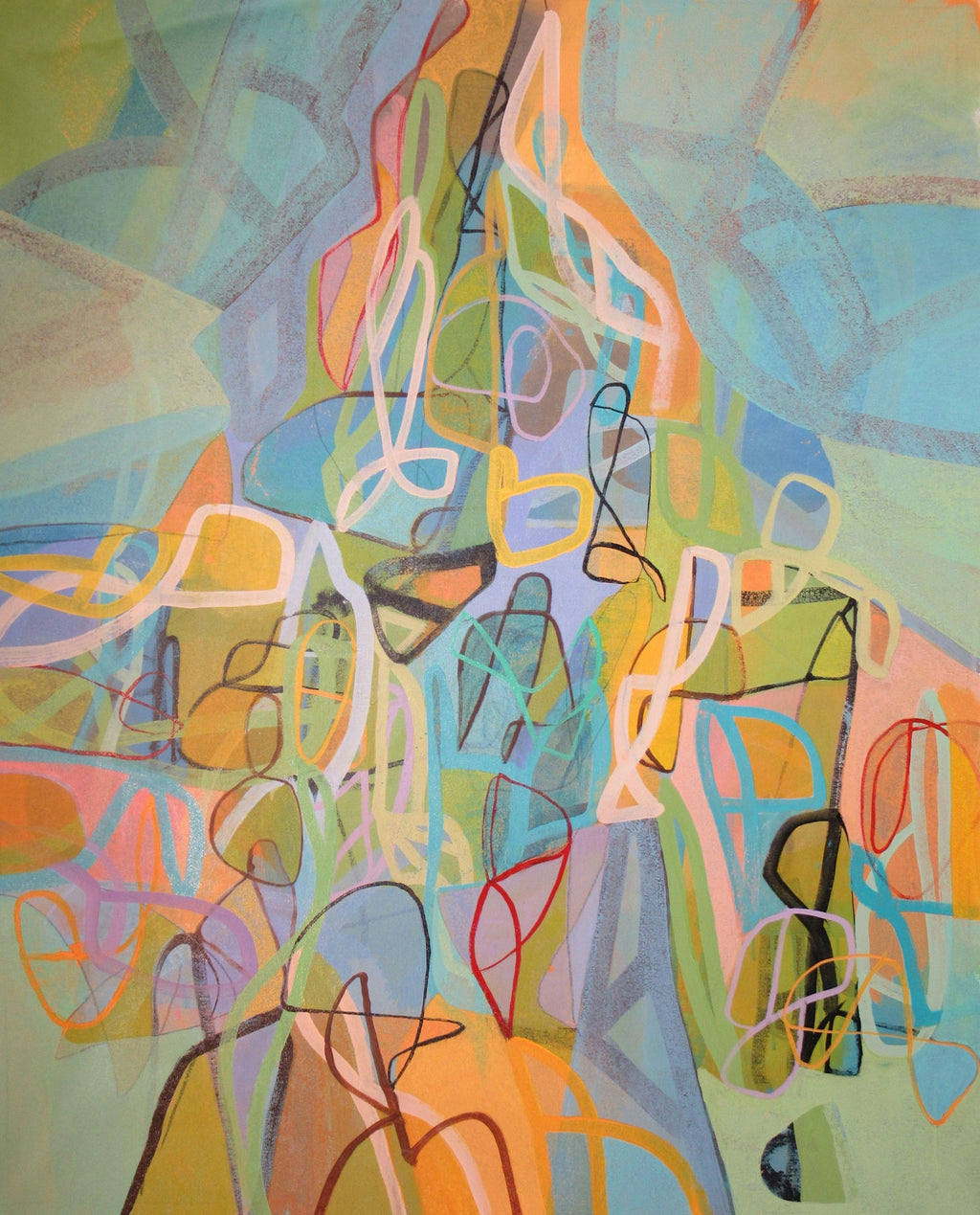 Bay Area Figurative Abstract Gouache Painting "Video Tower" John Hultberg