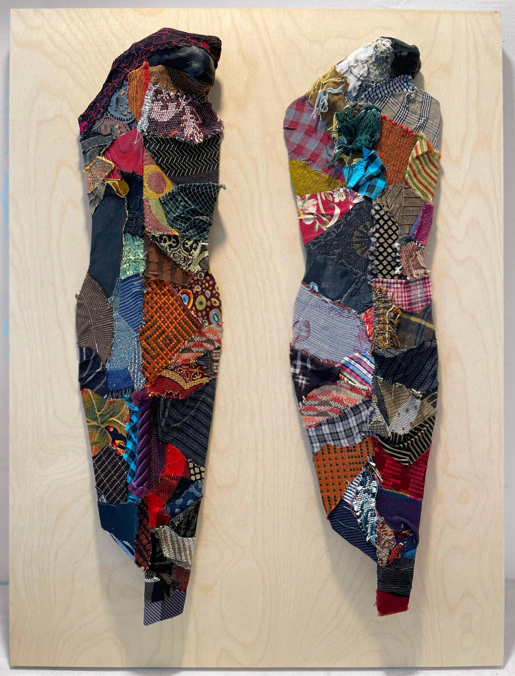Angel Wings Mixed Media Collage Painting Assemblage Piece Stitched and Sewn