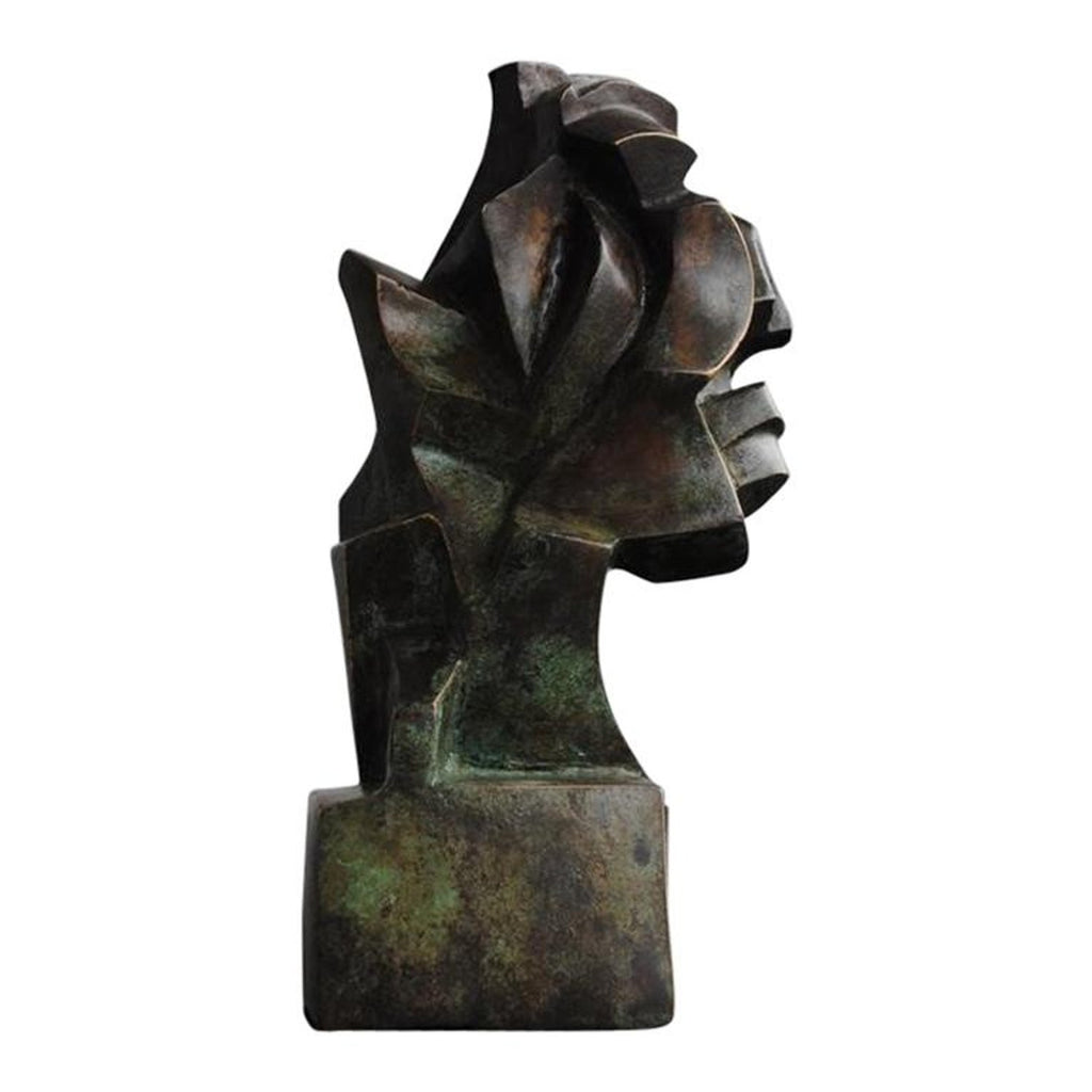 French Naif Modernist Sculpture In Metal Brutalist Head of Woman Valerie Hadida
