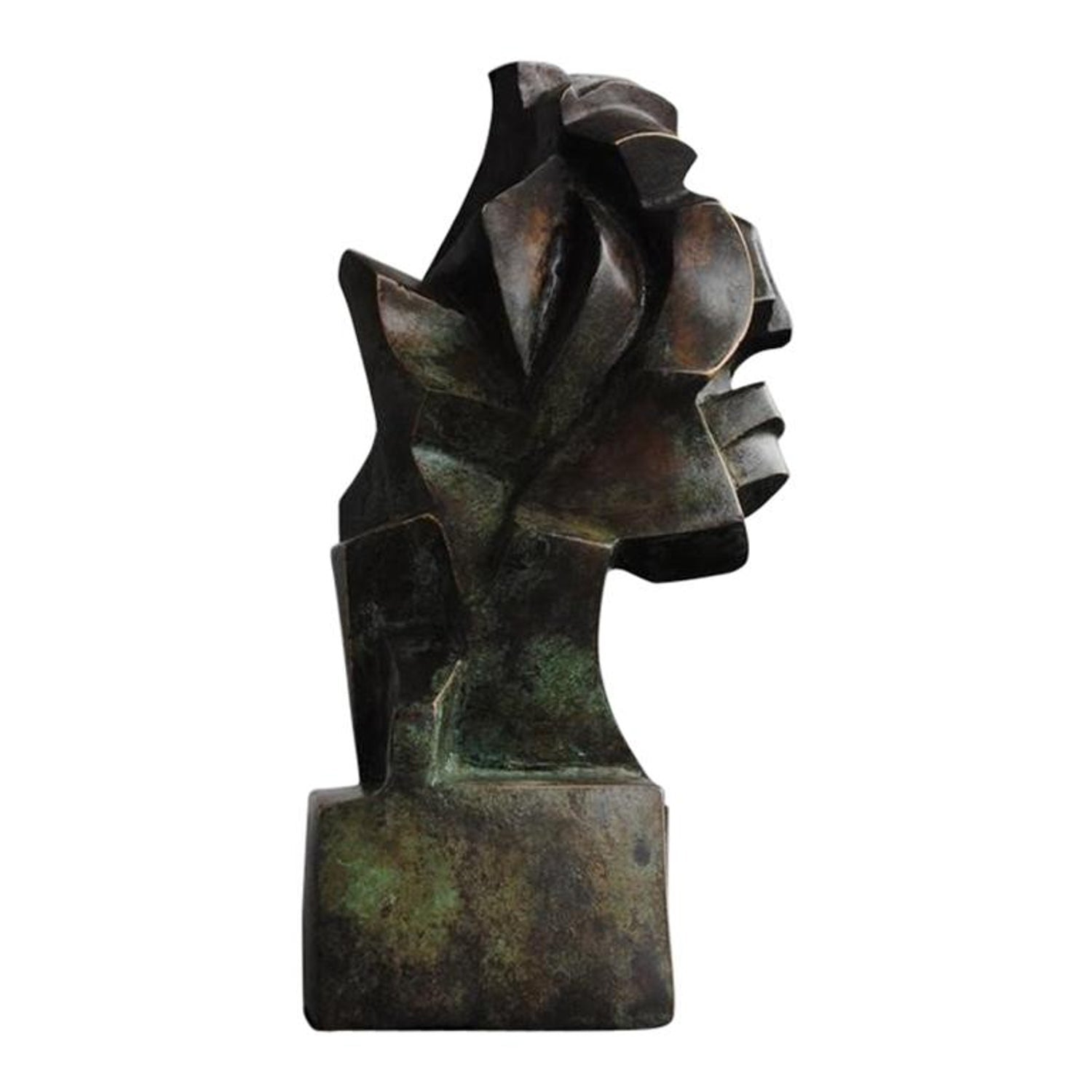 French Naif Modernist Sculpture In Metal Brutalist Head of Woman Valerie Hadida