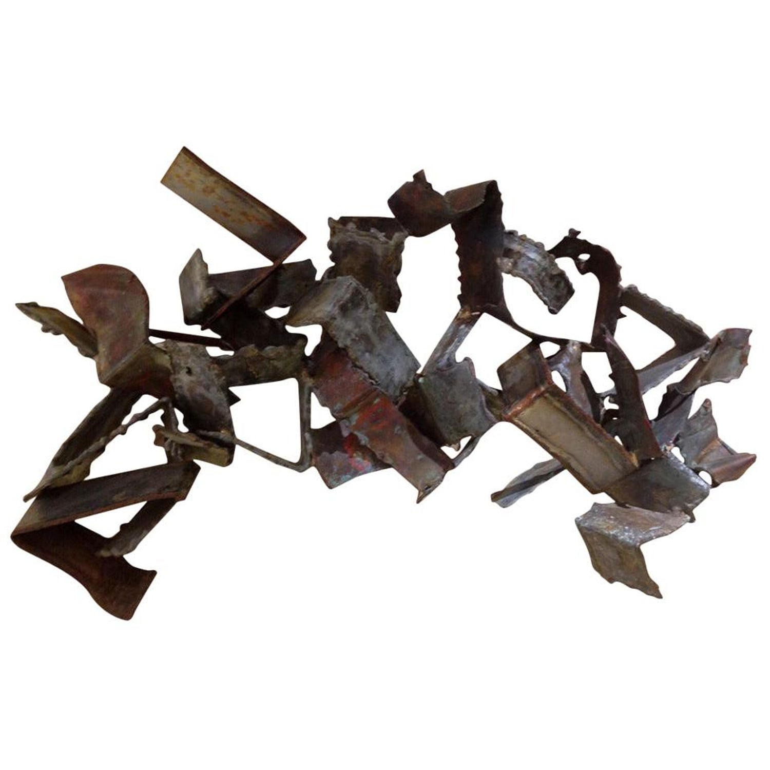 Abstract Expressionist Patinated Metal Assemblage Sculpture Steel, Nuts, Bolts