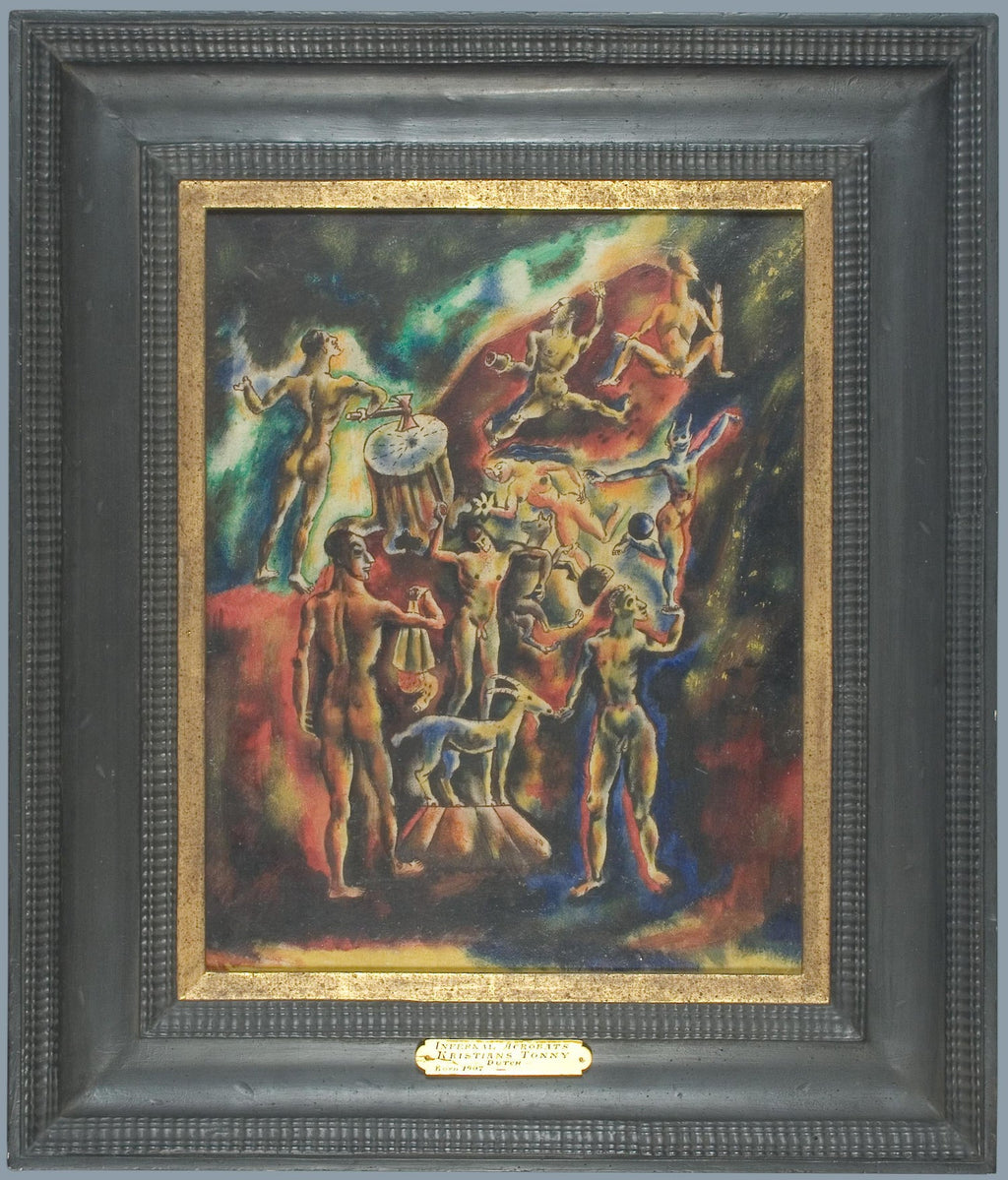 French Mod Surrealist Commedia dell'arte Circus Scene Oil Painting J.P. Serrier