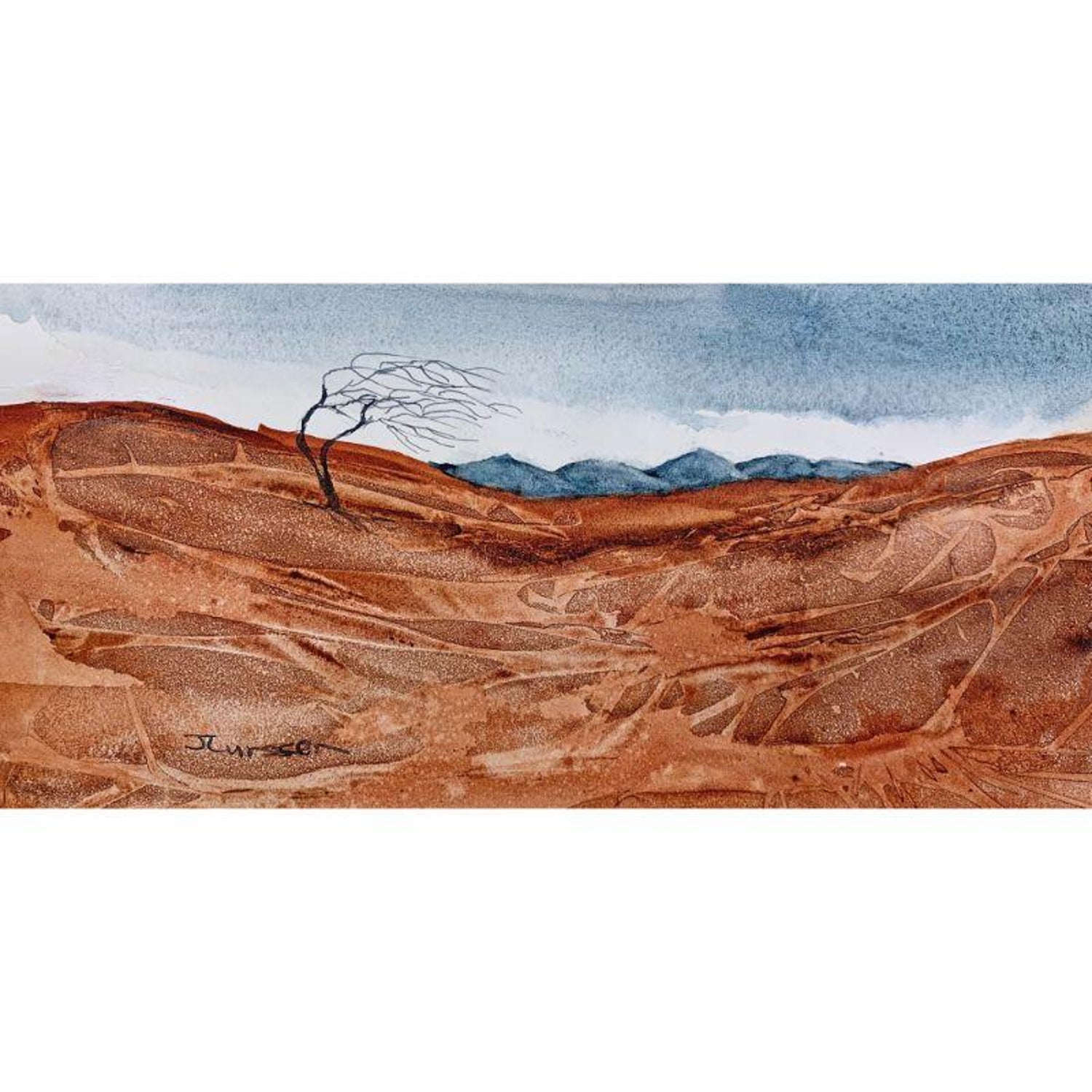 Djibouti, African Landscape Original Israeli Watercolor Cityscape Painting