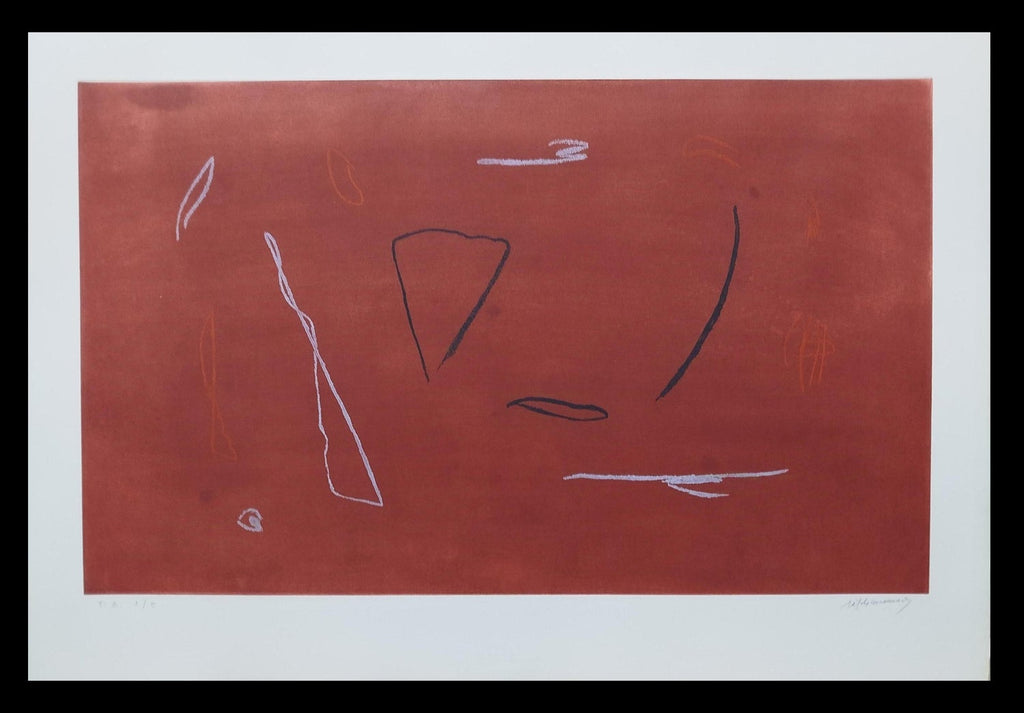 Untitled #11 Two Forms Red Ground Abstract Expressionist Aquatint Etching