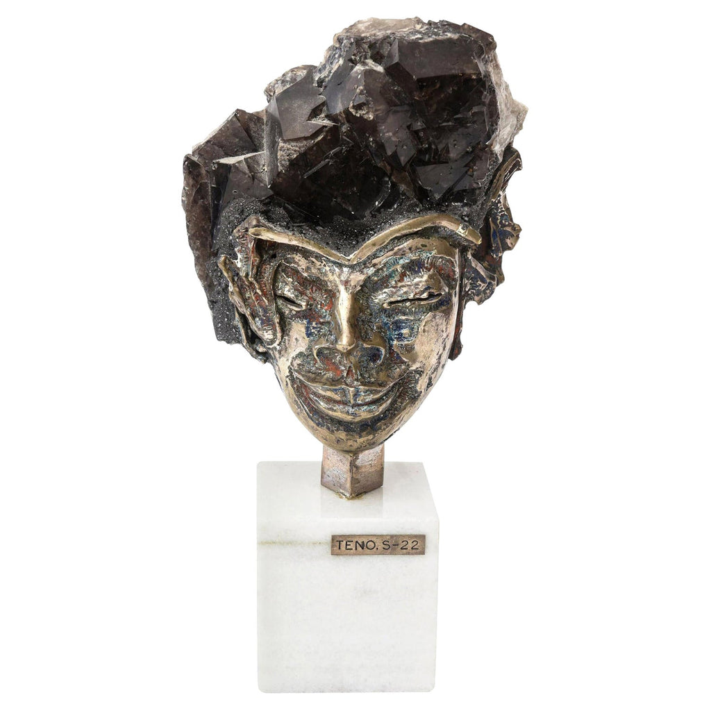 1970s French Brutalist Welded Steel and Raw Mineral Specimen Sculpture Signed