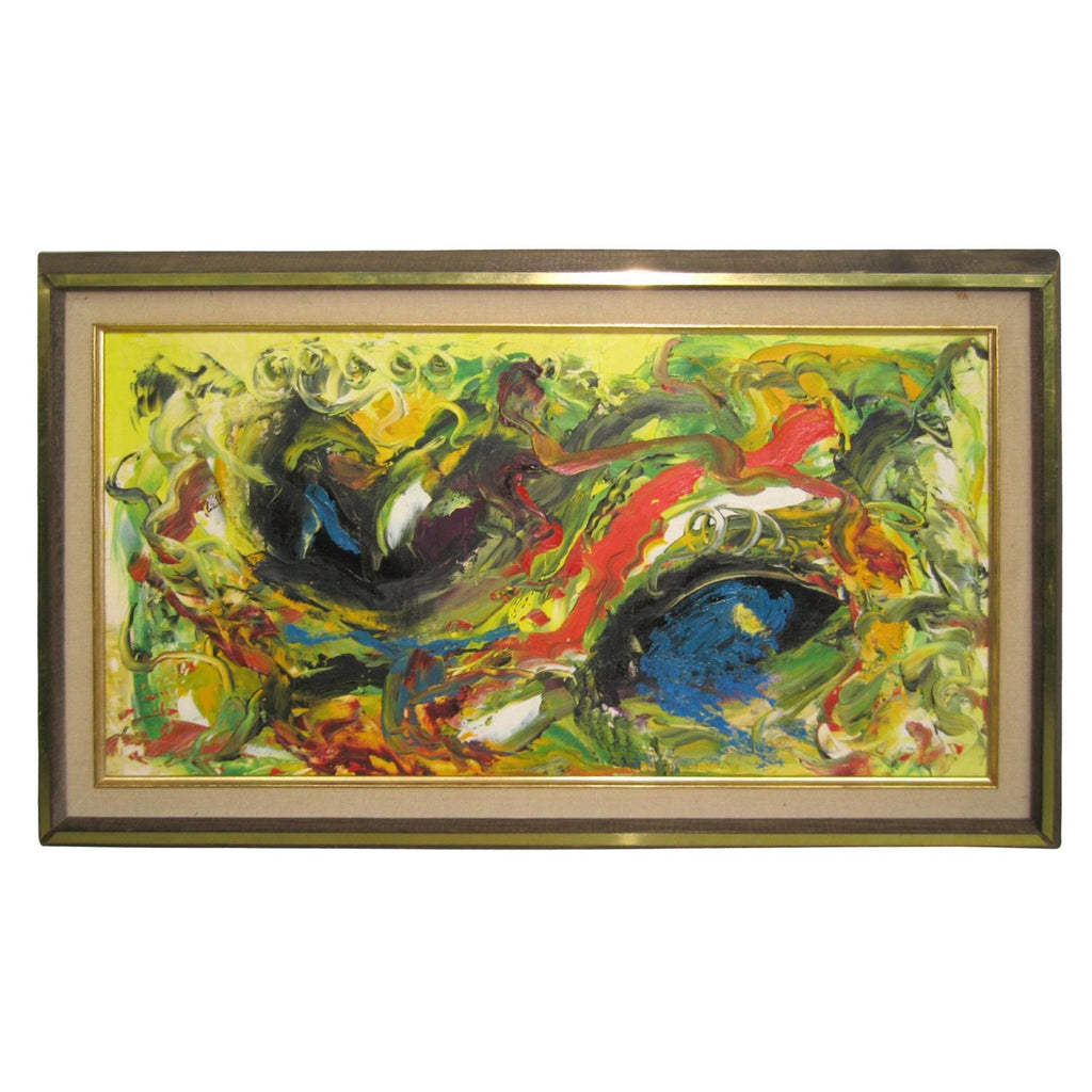 1970's Mod Surrealist Day Glo Fluorescent Acrylic Painting J. James Akston