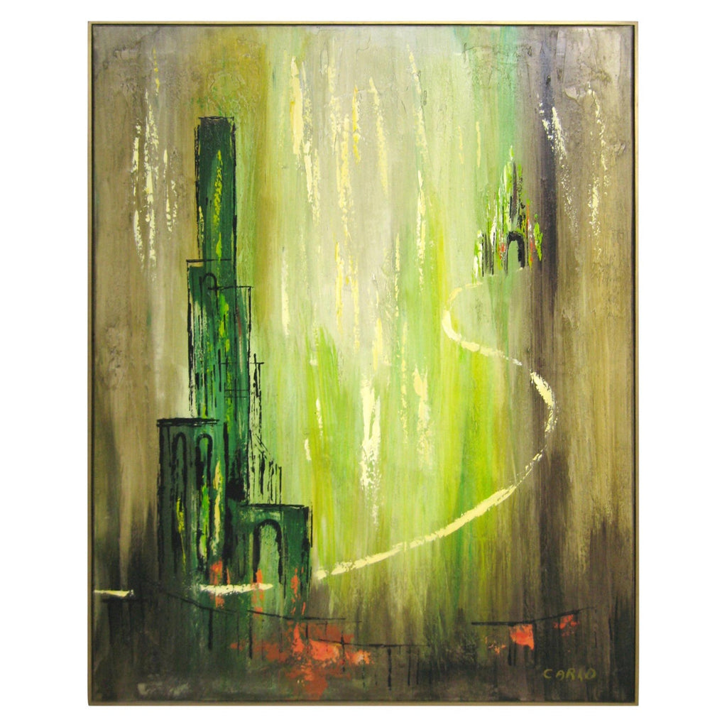 1970's Mod Surrealist Day Glo Fluorescent Acrylic Painting J. James Akston