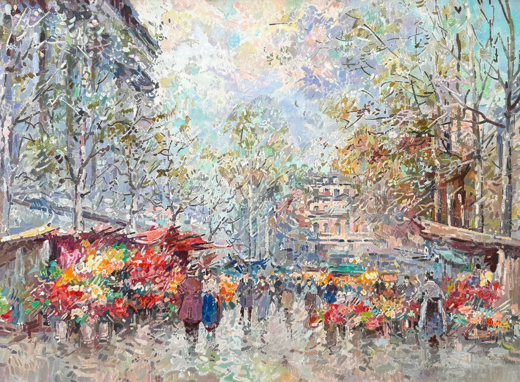 Large Surrealist French Japanese European Cityscape Oil painting Foussa Itaya